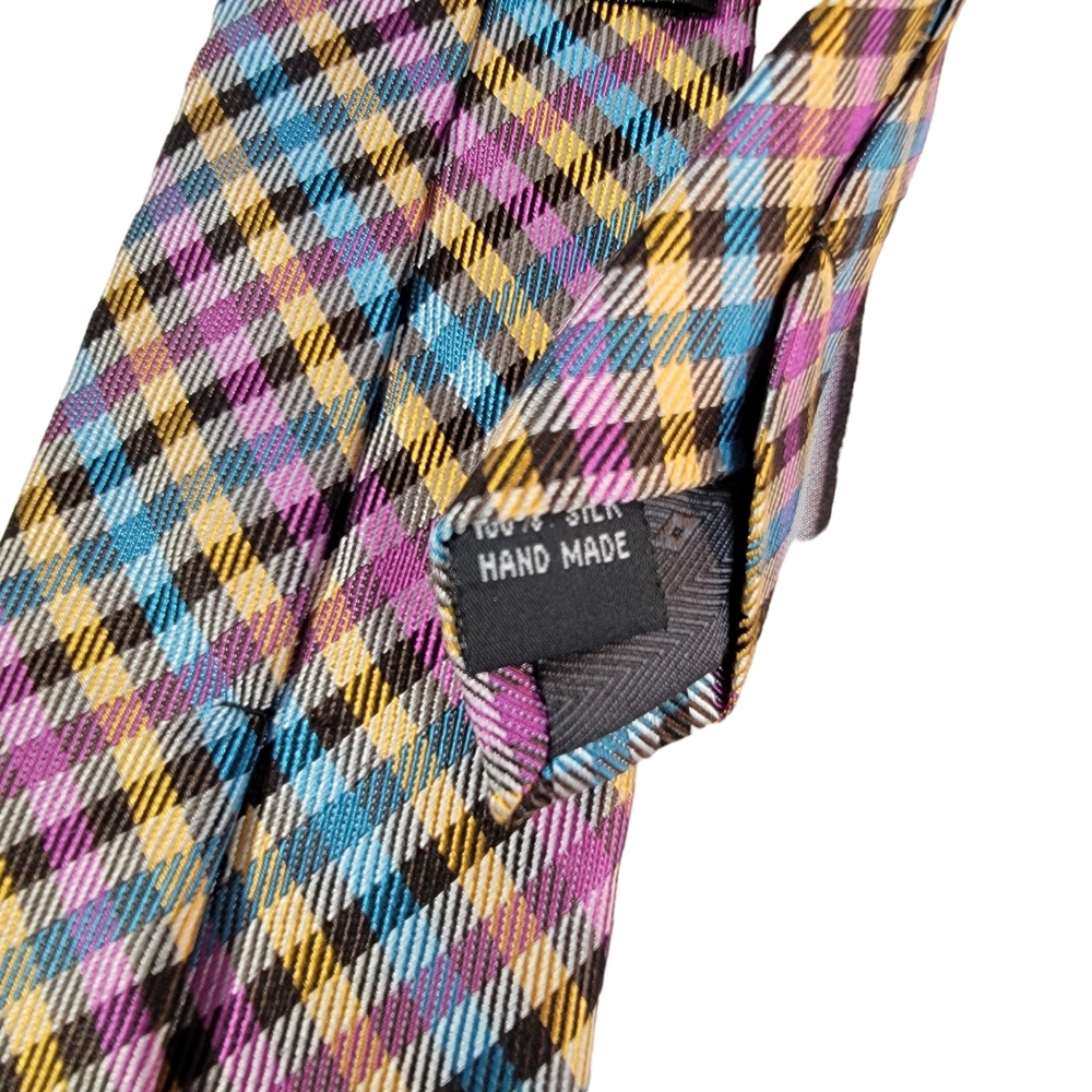 Bruno Piattelli Roma Slim Plaid Checkered Milti Colored Spring Vibes Men's Tie - Picture 10 of 13